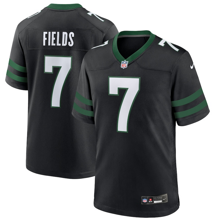 Men New York Jets 7 Justin Fields Nike Stealth Black Game Jersey
